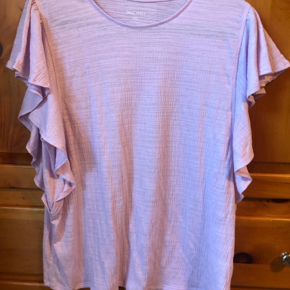 Nine West Lavender Purple Flutter Ruffle Sleeve Slub Knit Top XXL WW22K001RS1